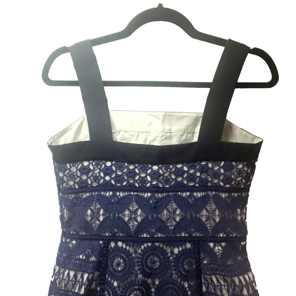 Tory Burch Babydoll Y2K Lace 6 Margaux Navy White Cotton Eyelet Dress‎ Preppy